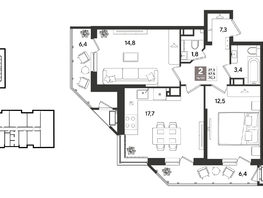 Продается 2-комнатная квартира ЖК Рекорд 2, литера 1, 70  м&sup2;, 14721000 рублей