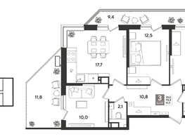 Продается 3-комнатная квартира ЖК Рекорд 2, литера 1, 90.8  м&sup2;, 18795600 рублей