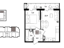 Продается 1-комнатная квартира ЖК Рекорд 2, литера 1, 50.4  м&sup2;, 12232080 рублей
