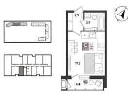 Продается Студия ЖК Рекорд 2, литера 2, 28  м&sup2;, 8436400 рублей