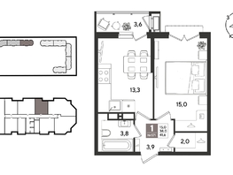 Продается 1-комнатная квартира ЖК Рекорд 2, литера 2, 41.3  м&sup2;, 10944500 рублей