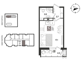 Продается Студия ЖК Рекорд 2, литера 3, 27.3  м&sup2;, 8206380 рублей