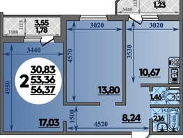 Продается 2-комнатная квартира ЖК Молодежный 2, литера 5, 56.37  м&sup2;, 7407018 рублей