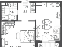 Продается 1-комнатная квартира ЖК Все Свои ВИП, литера 3, 43.8  м&sup2;, 10599600 рублей