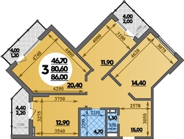 Продается 3-комнатная квартира ЖК Парк у дома, литера 7.2, 86  м&sup2;, 14645800 рублей