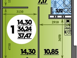 Продается 1-комнатная квартира ЖК Молодежный 2, литера 14, 37.47  м&sup2;, 5346969 рублей