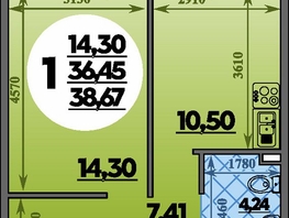 Продается 1-комнатная квартира ЖК Молодежный 2, литера 14, 38.67  м&sup2;, 5471805 рублей