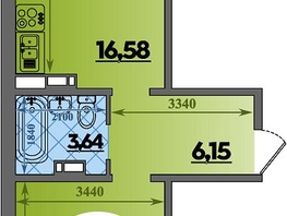 Продается 1-комнатная квартира ЖК Южная долина, литер 2, 45.18  м&sup2;, 5105340 рублей