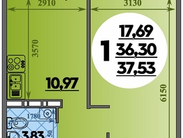 Продается 1-комнатная квартира ЖК Южная долина, литер 2, 37.53  м&sup2;, 4417281 рублей