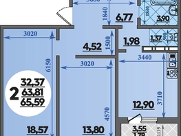 Продается 2-комнатная квартира ЖК Молодежный 2, литера 6, 65.59  м&sup2;, 7925632 рублей