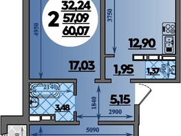 Продается 2-комнатная квартира ЖК Молодежный 2, литера 12, 60.07  м&sup2;, 7917226 рублей
