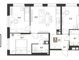 Продается 3-комнатная квартира ЖК ГРЕЙД, литер 13, 68.2  м&sup2;, 12166880 рублей