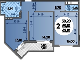 Продается 2-комнатная квартира ЖК Парк у дома, литера 7.2, 62.1  м&sup2;, 10165770 рублей