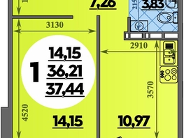 Продается 1-комнатная квартира ЖК Южная долина, литер 2, 37.44  м&sup2;, 4361760 рублей
