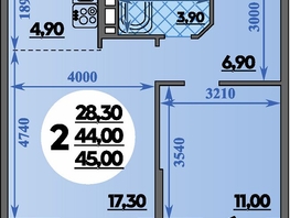 Продается 2-комнатная квартира ЖК Парк у дома, литера 7.3, 45  м&sup2;, 7849999 рублей