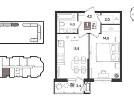 Продается 1-комнатная квартира ЖК Рекорд 2, литера 2, 41.9  м&sup2;, 10650980 рублей