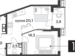Продается 1-комнатная квартира ЖК Парк Победы 2, литера 28, 48.8  м&sup2;, 8383840 рублей