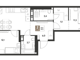 Продается 2-комнатная квартира ЖК ГРЕЙД, литер 13, 58  м&sup2;, 10799600 рублей