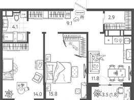 Продается 2-комнатная квартира ЖК Все Свои ВИП, литера 3, 59.05  м&sup2;, 14172000 рублей