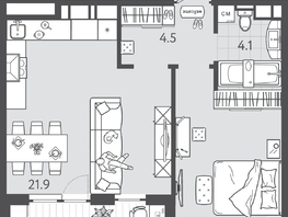 Продается 1-комнатная квартира ЖК Все Свои ВИП, литера 3, 46.8  м&sup2;, 10389600 рублей