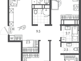 Продается 3-комнатная квартира ЖК Все Свои ВИП, литера 3, 93.2  м&sup2;, 23952400 рублей