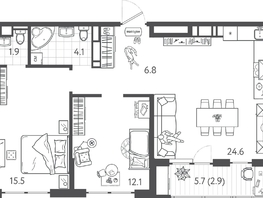 Продается 2-комнатная квартира ЖК Все Свои ВИП, литера 3, 66.6  м&sup2;, 18448200 рублей
