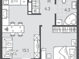 Продается 1-комнатная квартира ЖК Все Свои ВИП, литера 3, 37.4  м&sup2;, 10359800 рублей