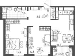 Продается 2-комнатная квартира ЖК Все Свои ВИП, литера 3, 58.1  м&sup2;, 16093700 рублей
