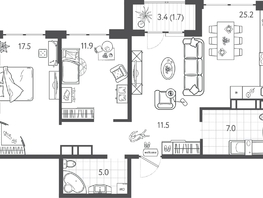 Продается 2-комнатная квартира ЖК Все Свои ВИП, литера 3, 78.9  м&sup2;, 20277300 рублей