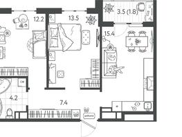 Продается 2-комнатная квартира ЖК Все Свои ВИП, литер 4, 54.2  м&sup2;, 12140800 рублей