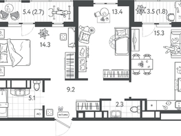 Продается 2-комнатная квартира ЖК Все Свои ВИП, литер 4, 63.65  м&sup2;, 17631050 рублей