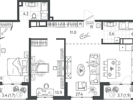 Продается 2-комнатная квартира ЖК Все Свои ВИП, литер 4, 83.7  м&sup2;, 21510900 рублей
