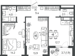 Продается 2-комнатная квартира ЖК Все Свои ВИП, литер 4, 59.4  м&sup2;, 12771000 рублей
