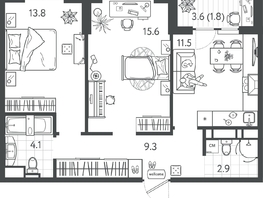 Продается 2-комнатная квартира ЖК Все Свои ВИП, литер 4, 59.45  м&sup2;, 12425050 рублей