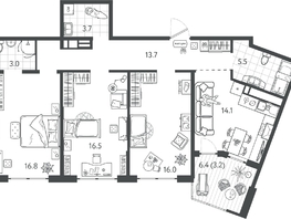 Продается 3-комнатная квартира ЖК Все Свои ВИП, литер 7, 91.55  м&sup2;, 23528350 рублей