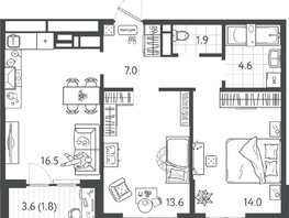 Продается 2-комнатная квартира ЖК Все Свои ВИП, литер 7, 58.7  м&sup2;, 12444400 рублей