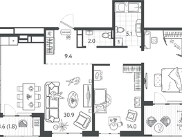 Продается 2-комнатная квартира ЖК Все Свои ВИП, литер 7, 78  м&sup2;, 20046000 рублей
