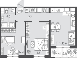 Продается 2-комнатная квартира ЖК Все Свои ВИП, литера 6, 55.4  м&sup2;, 12132600 рублей