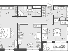 Продается 2-комнатная квартира ЖК Все Свои ВИП, литер 8, 68.65  м&sup2;, 14347850 рублей