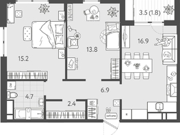 Продается 2-комнатная квартира ЖК Все Свои ВИП, литер 8, 60.95  м&sup2;, 12921400 рублей