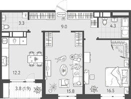 Продается 2-комнатная квартира ЖК Все Свои ВИП, литер 8, 62.5  м&sup2;, 12625000 рублей
