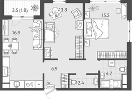 Продается 2-комнатная квартира ЖК Все Свои ВИП, литер 8, 61.7  м&sup2;, 12957000 рублей