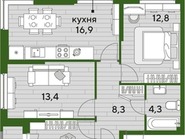 Продается 3-комнатная квартира ЖК ДОГМА ПАРК, лит 12, 70.2  м&sup2;, 10838880 рублей