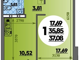 Продается 1-комнатная квартира ЖК Восточный, литера 42, 37.08  м&sup2;, 5344699 рублей