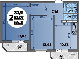 Продается 2-комнатная квартира ЖК Восточный, литера 42, 56.01  м&sup2;, 6598024 рублей