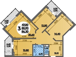 Продается 3-комнатная квартира ЖК Парк у дома, литера 7.2, 86.3  м&sup2;, 15680710 рублей