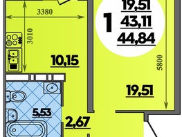 Продается 1-комнатная квартира ЖК Восточный, литер 52, 44.84  м&sup2;, 6134999 рублей