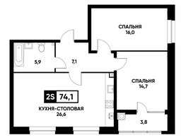 Продается 1-комнатная квартира ЖК Кварталы 17/77, литер 20.4, 74.1  м², 7580430 рублей