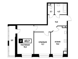 Продается 2-комнатная квартира ЖК Высота, литер 4.1, 63.7  м², 5834920 рублей
