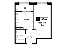 Продается 1-комнатная квартира ЖК Основа, литер 2.1, 40.6  м², 3958500 рублей